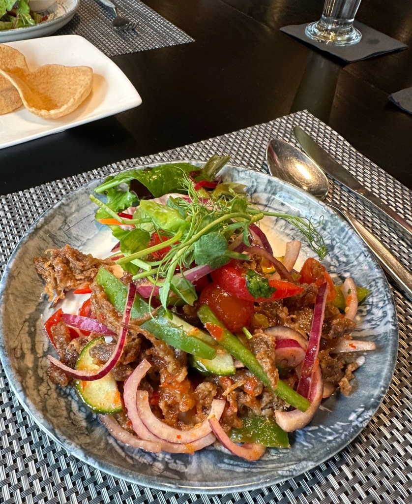 Crispy Duck Salad; tender and full of flavour, the textures were on point, and the salad delivered that perfect medium heat that leaves you satisfied without being overwhelming. It was balanced beautifully with fresh greens and a zesty citrus dressing.