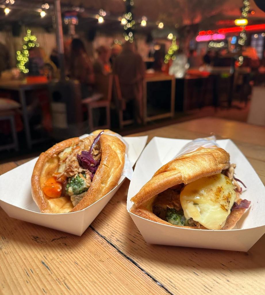 Yorkshire Pudding Wrap filled with festive ingredients at FRATE Newcastle