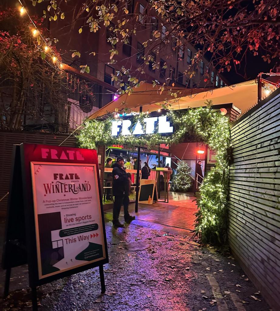 Entrance to FRATE Newcastle decorated for the festive season