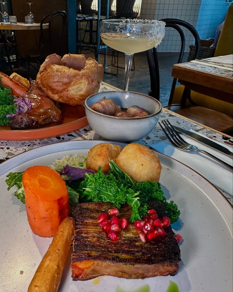 Caramelised celeriac & mushroom gratin with pomegranate and vegan feta at Horticulture
