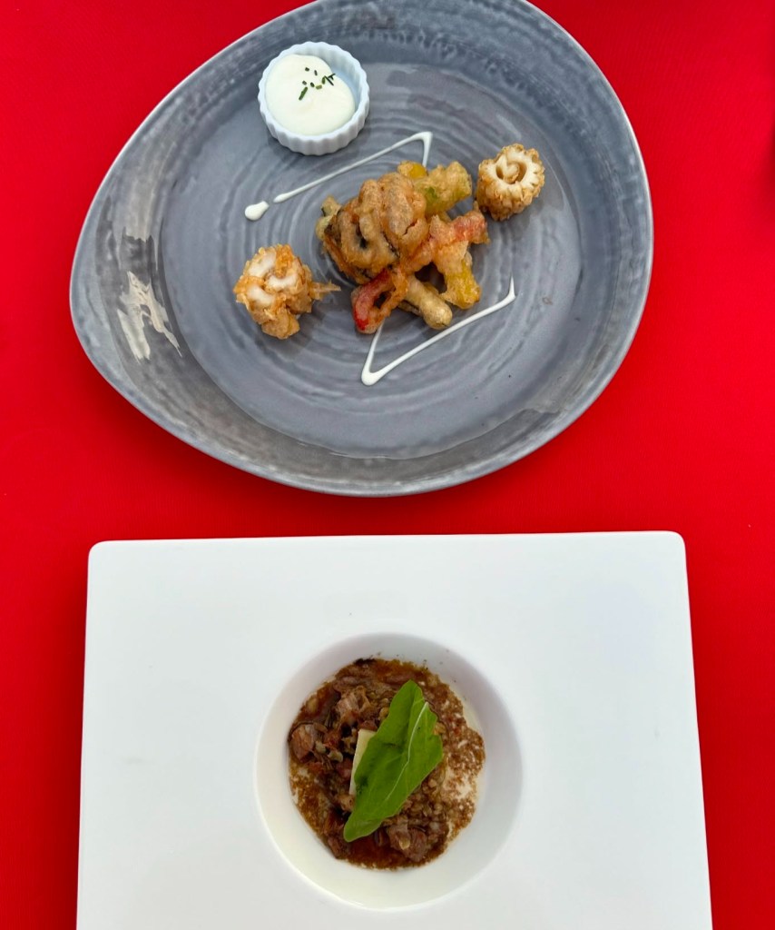 An array of dishes at TUI Blue Seno, including Turkish meze platters, fresh seafood, and vibrant international cuisine served in a scenic al fresco dining area.