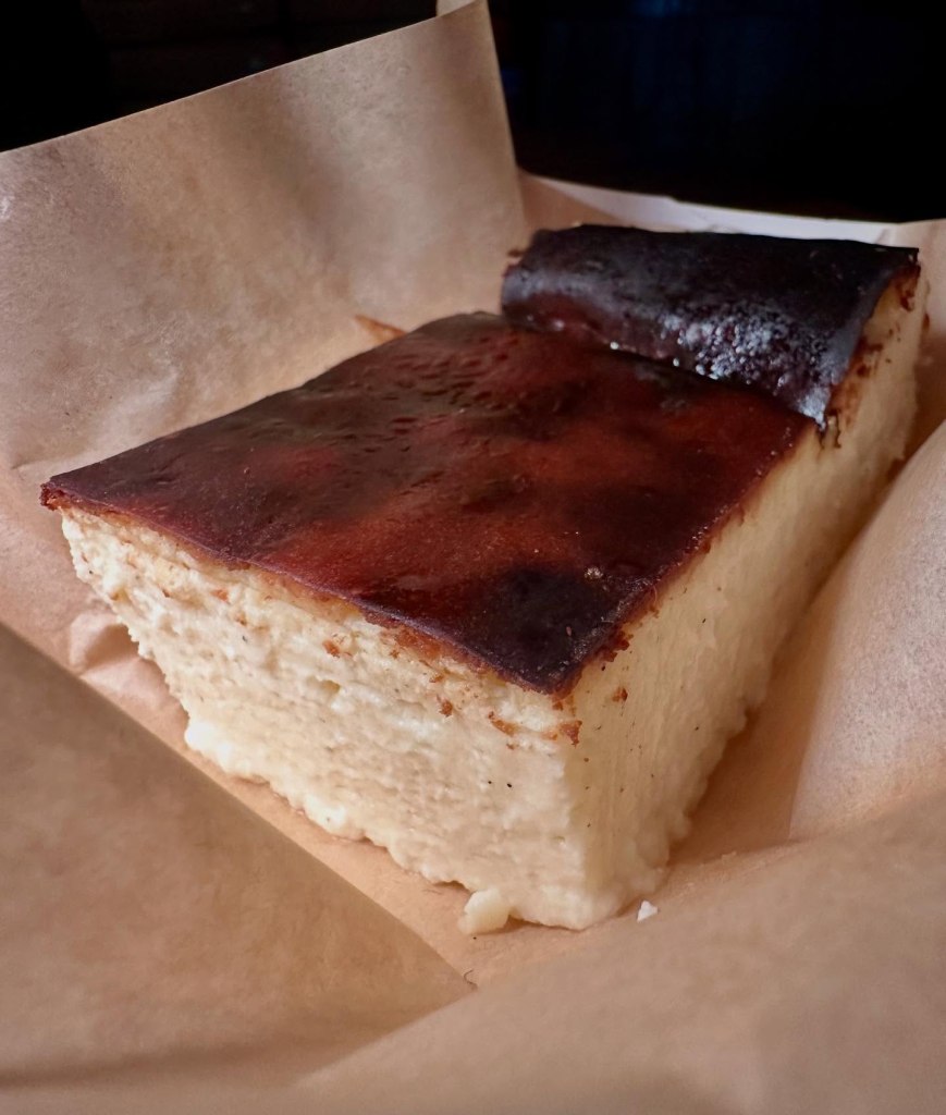 A rich and creamy burnt Basque cheesecake with a caramelized top.
