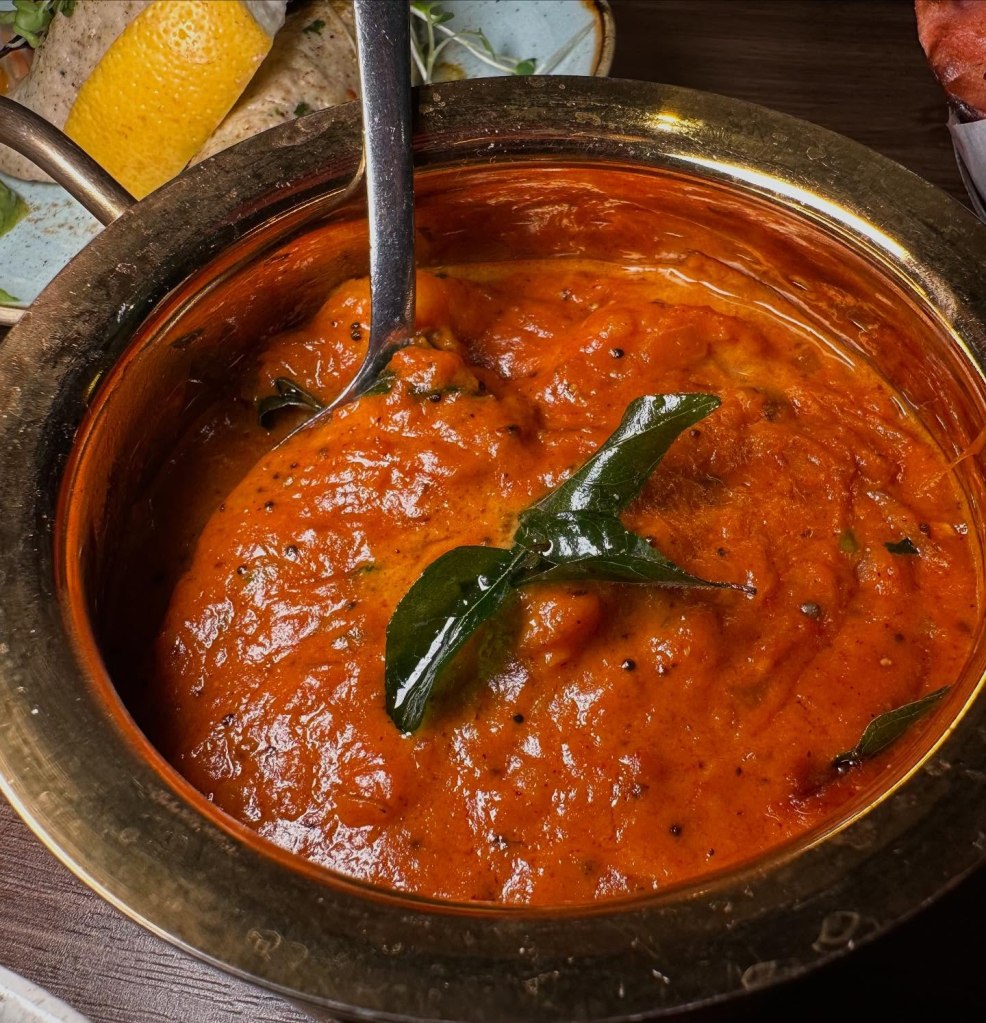 King prawns in a thick masala sauce at Chakh Dhoom, Newcastle.