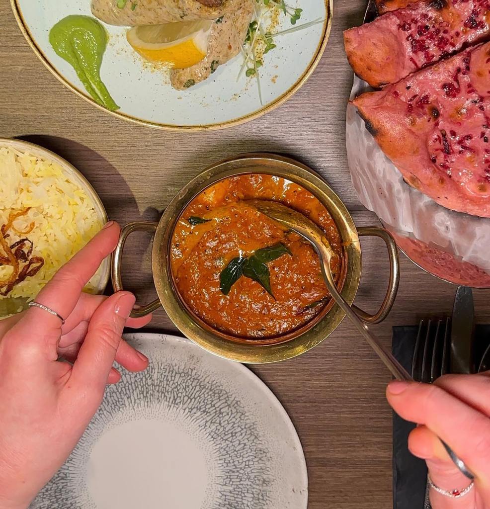 King prawns in a thick masala sauce at Chakh Dhoom, Newcastle.