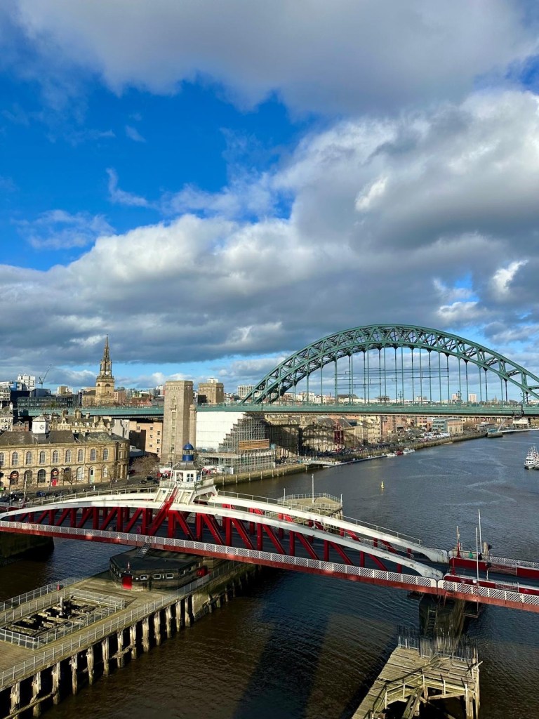Scenic view of Newcastle city skyline with historic architecture and modern buildings