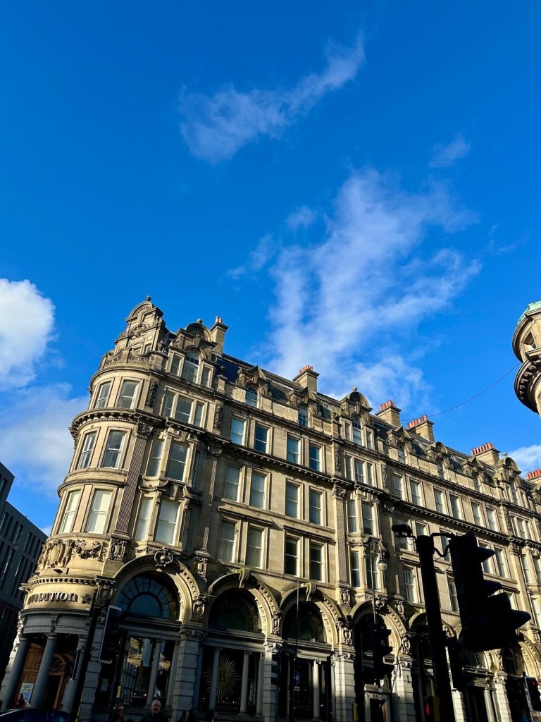 Iconic view of Grey Street in Newcastle, lined with stunning Georgian architecture