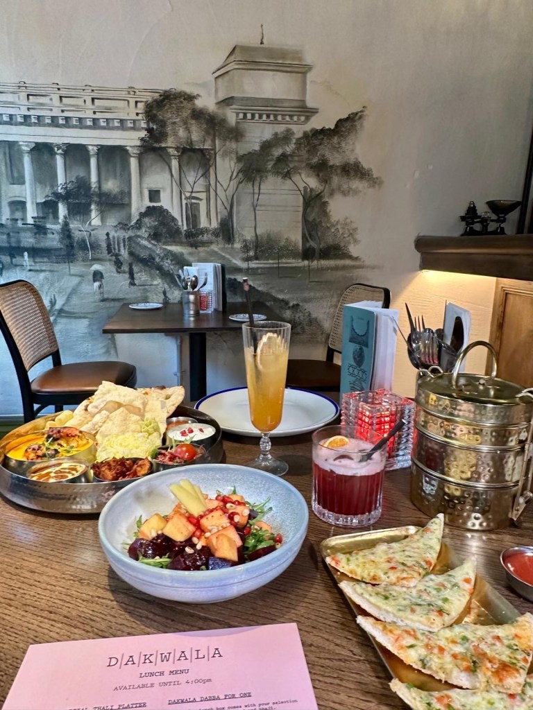 A vibrant spread of Dakwala’s Canteen Special Prawn Thali Platter, Bombay Chilli Cheese Toast, and Fresh Mango & Beetroot Salad.