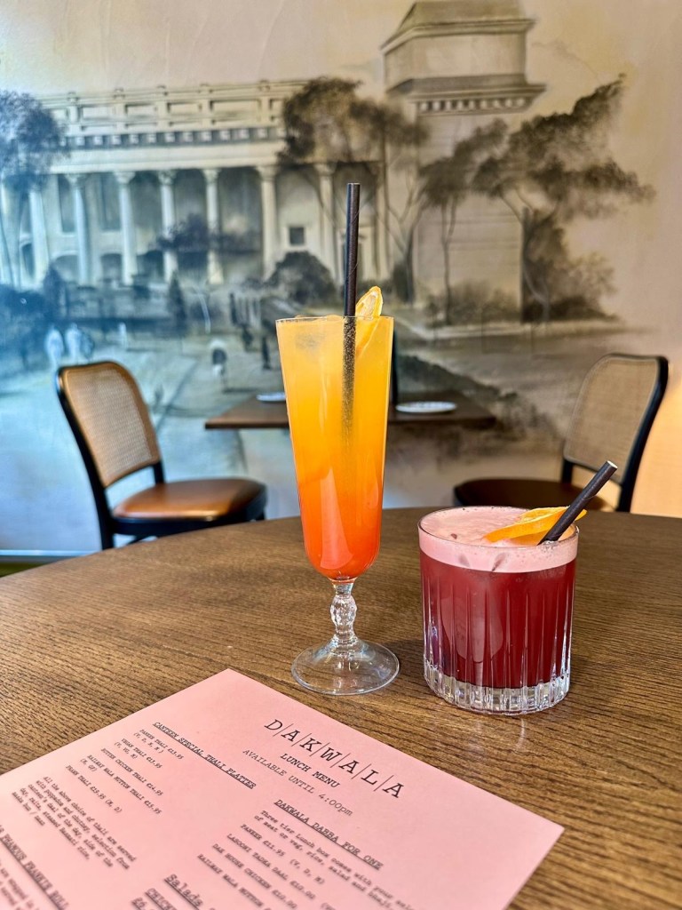 A selection of Dakwala’s beautifully crafted non-alcoholic mocktails, including the Tropical Punch and Mango Lassi.