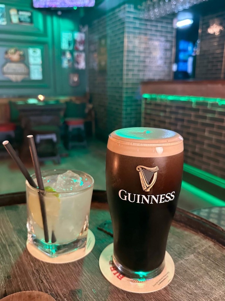 A pint of Guinness paired with a fiery Spicy Margarita at Katie O’Brien’s Irish bar in Newcastle.