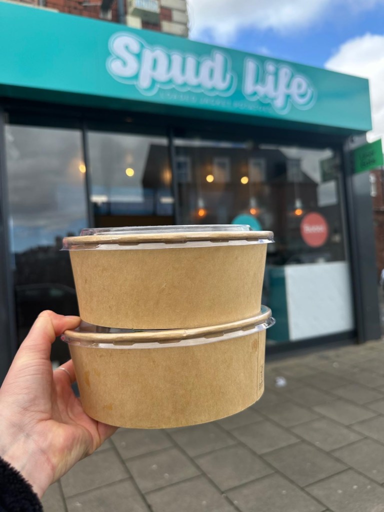 The exterior of Spud Life Newcastle, a cozy baked potato shop on Chillingham Road, with its inviting signage and modern storefront.