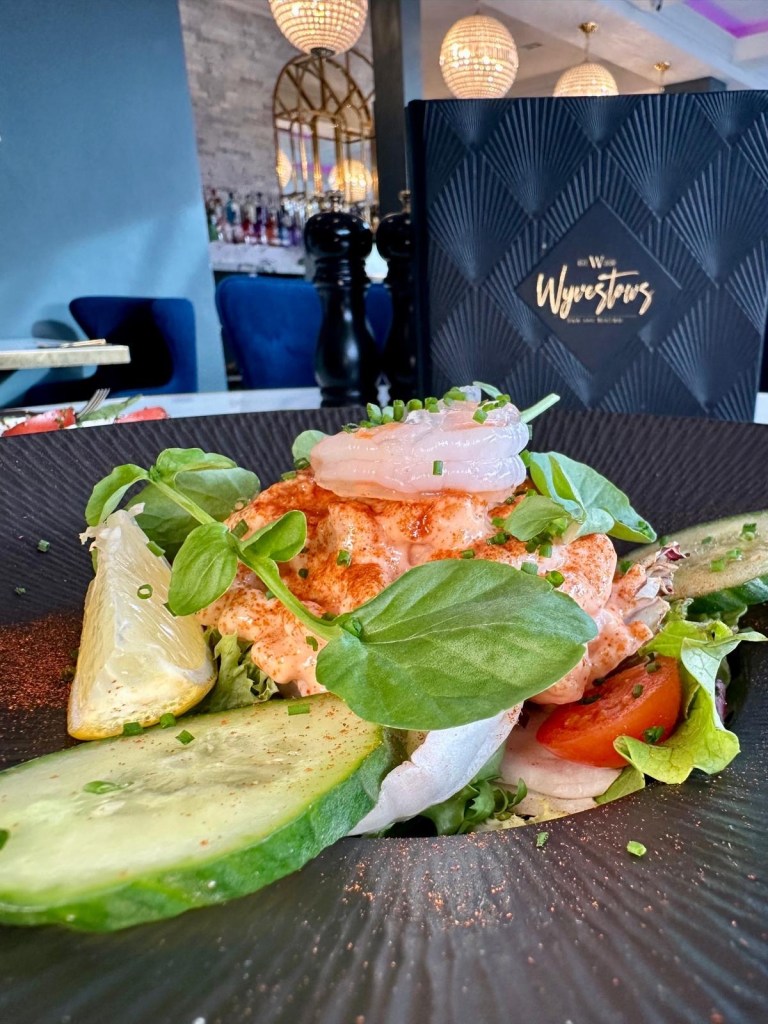 Elegant prawn cocktail starter at Wyvestow’s South Shields, served with Marie Rose sauce and king prawn garnish