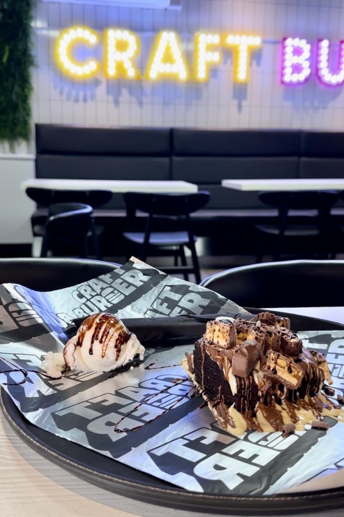 Gooey chocolate brownie topped with Ferrero Rocher and melted chocolate from Craft Burger South Shields.