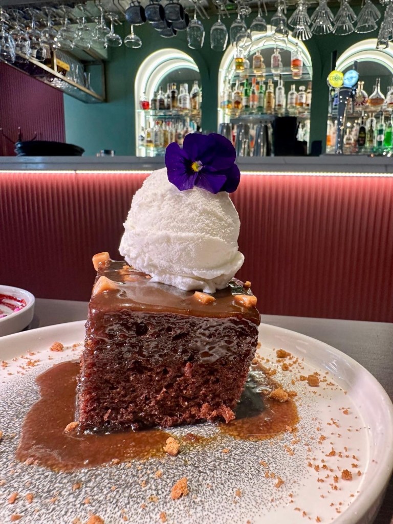 Sticky toffee pudding dessert at Chakh Dhoom Newcastle