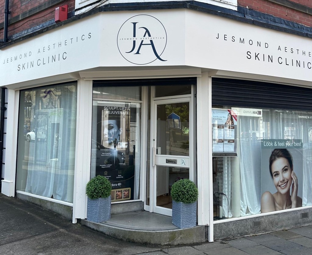 Exterior of Jesmond Aesthetics skincare clinic on Jesmond Road, Newcastle