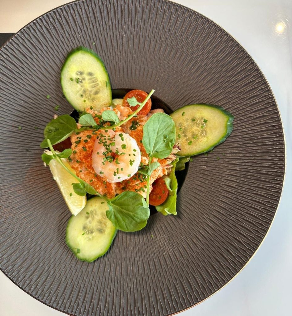 Elegant prawn cocktail starter at Wyvestow’s South Shields, served with Marie Rose sauce and king prawn garnish