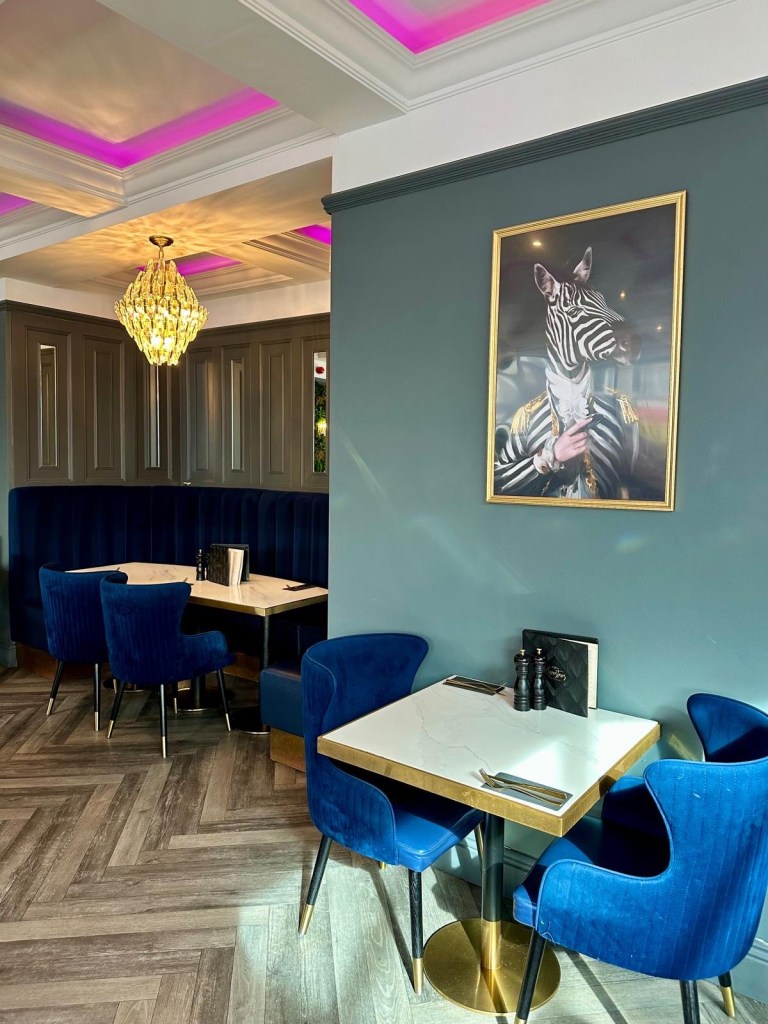 Chic and elegant restaurant interior at Wyvestow’s South Shields, featuring modern decor and ambient lighting