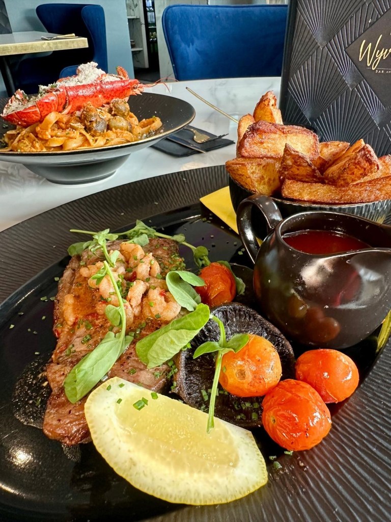 Wyvestow’s main dishes including Bloody Mary Lobster Pasta with half lobster and 10oz sirloin steak with golden chips and seafood butter sauce