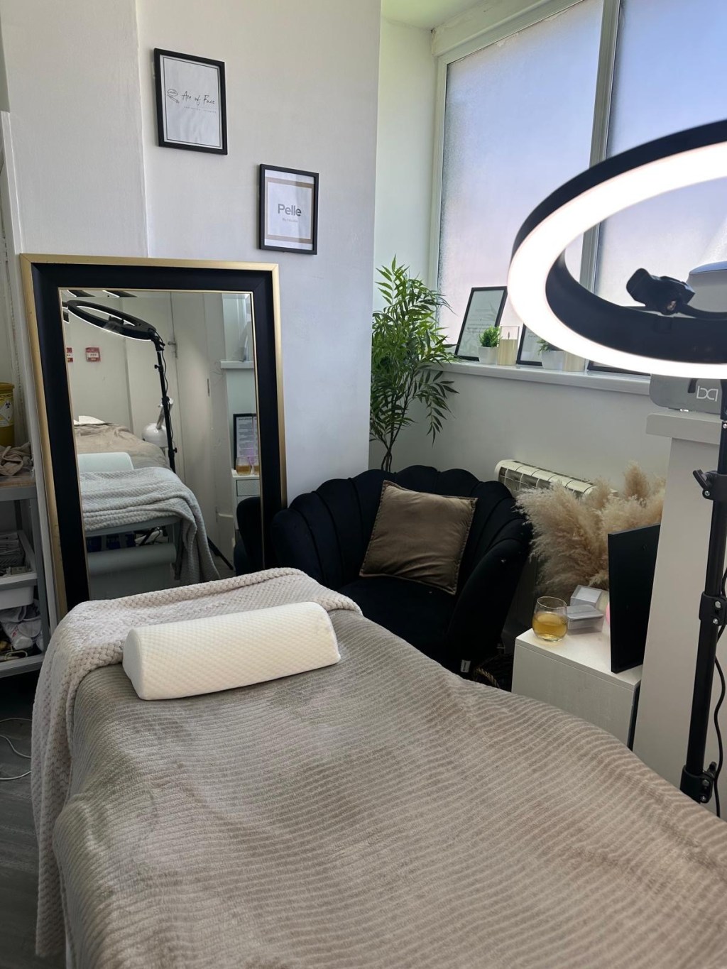 Tranquil beauty room set up for professional facials