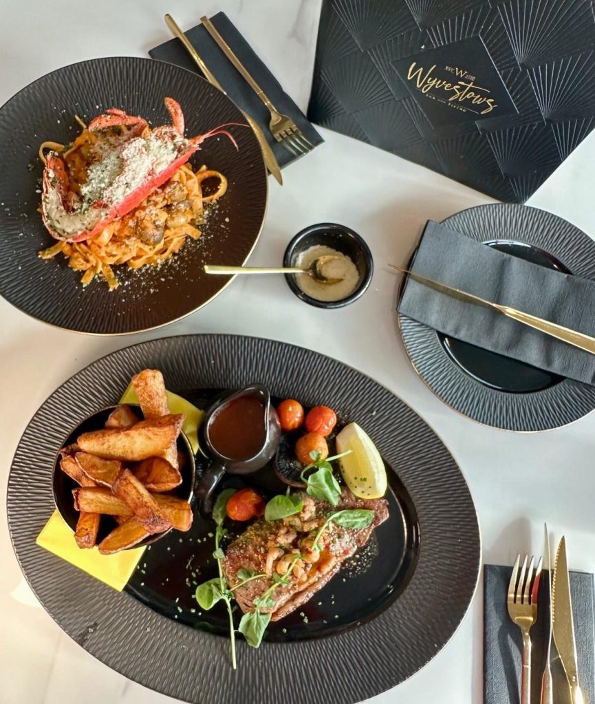 Wyvestow’s main dishes including Bloody Mary Lobster Pasta with half lobster and 10oz sirloin steak with golden chips and seafood butter sauce