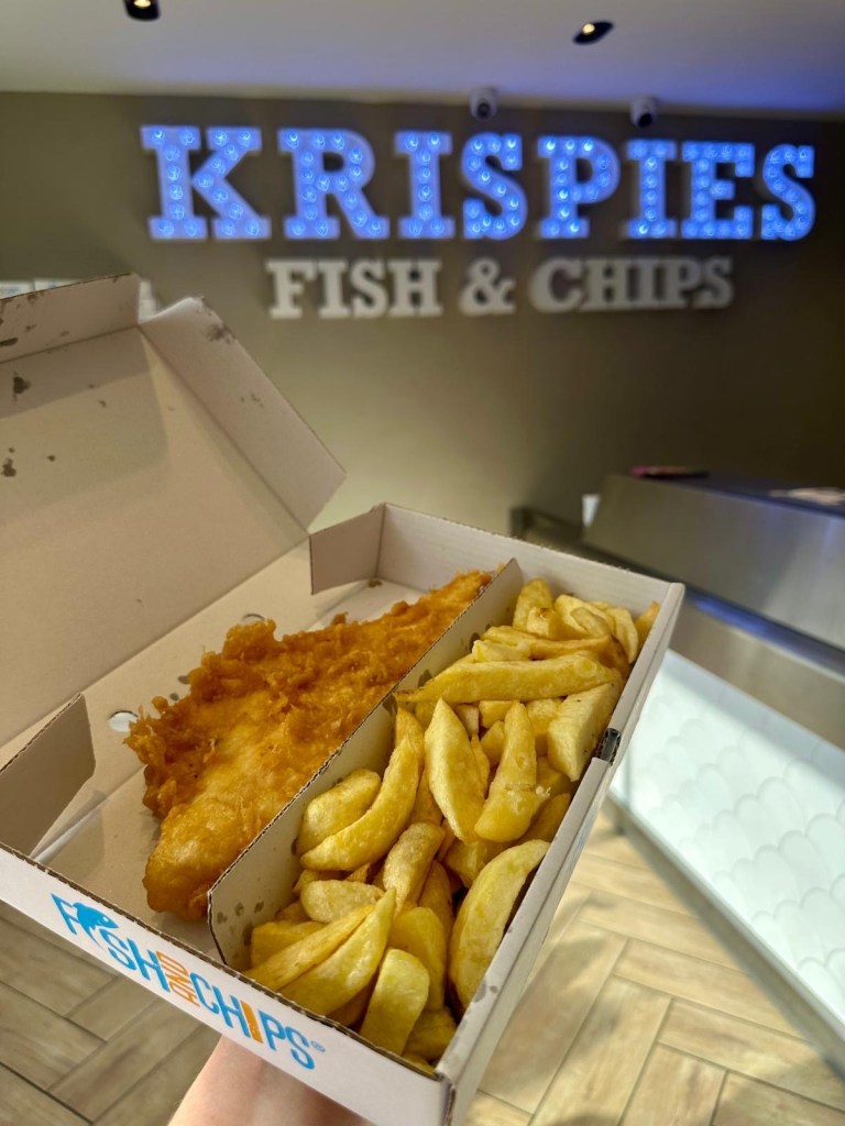 Crispy battered cod and chips from Krispies Fish & Chips in Forest Hall