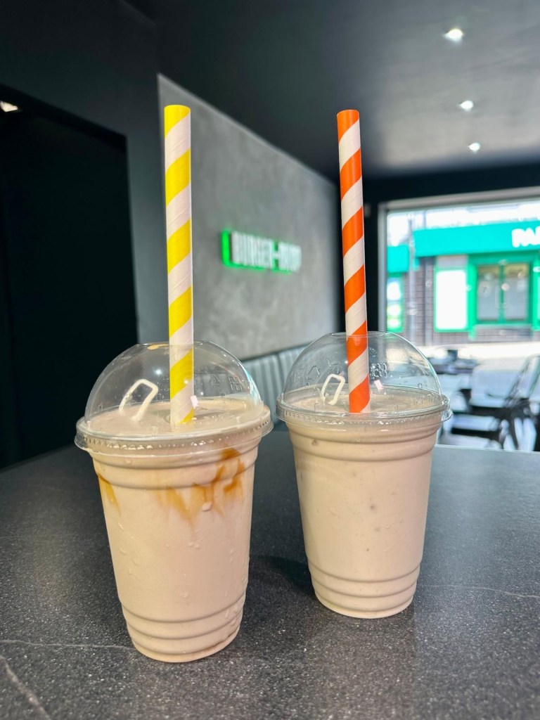 Peanut and chocolate salted caramel milkshakes at Burger Drop Sunderland