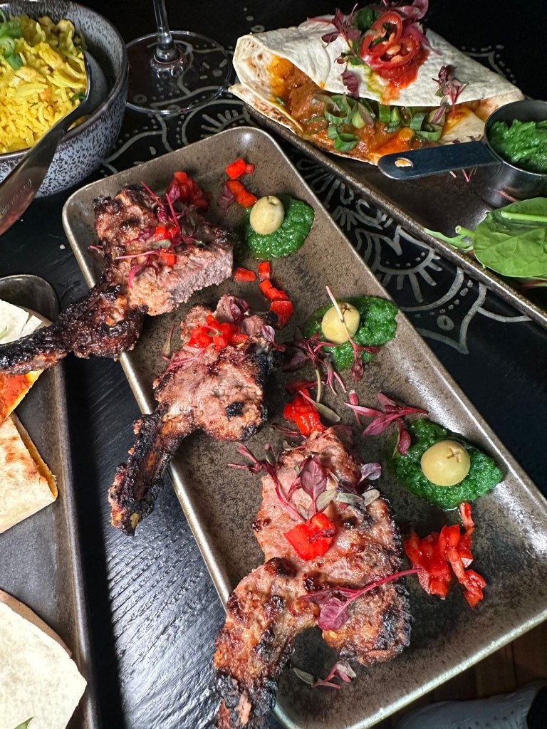 Tandoor-grilled lamb cutlets with green chimichurri sauce