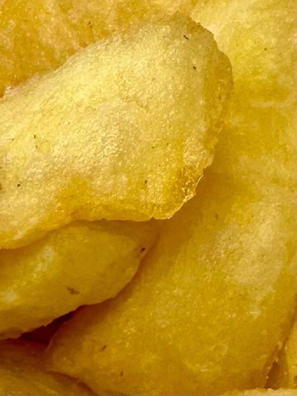 Close-up of thick-cut chips from Krispies Fish & Chips in Forest Hall