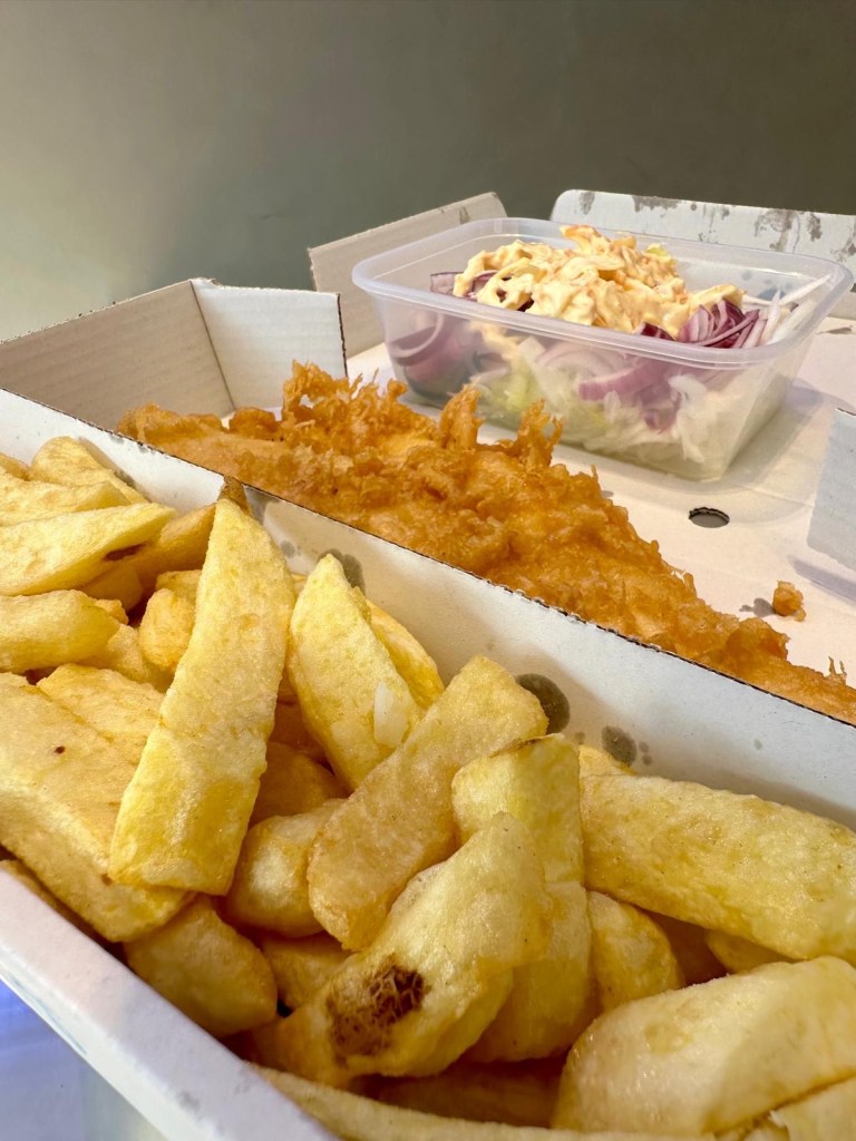 Crispy battered cod and chips from Krispies Fish & Chips in Forest Hall