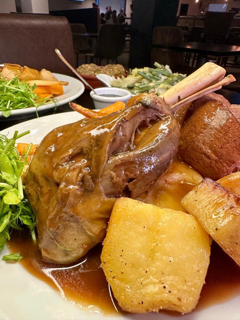 Slow cooked lamb Sunday roast with vegetables and Yorkshire pudding at Abajo Newcastle