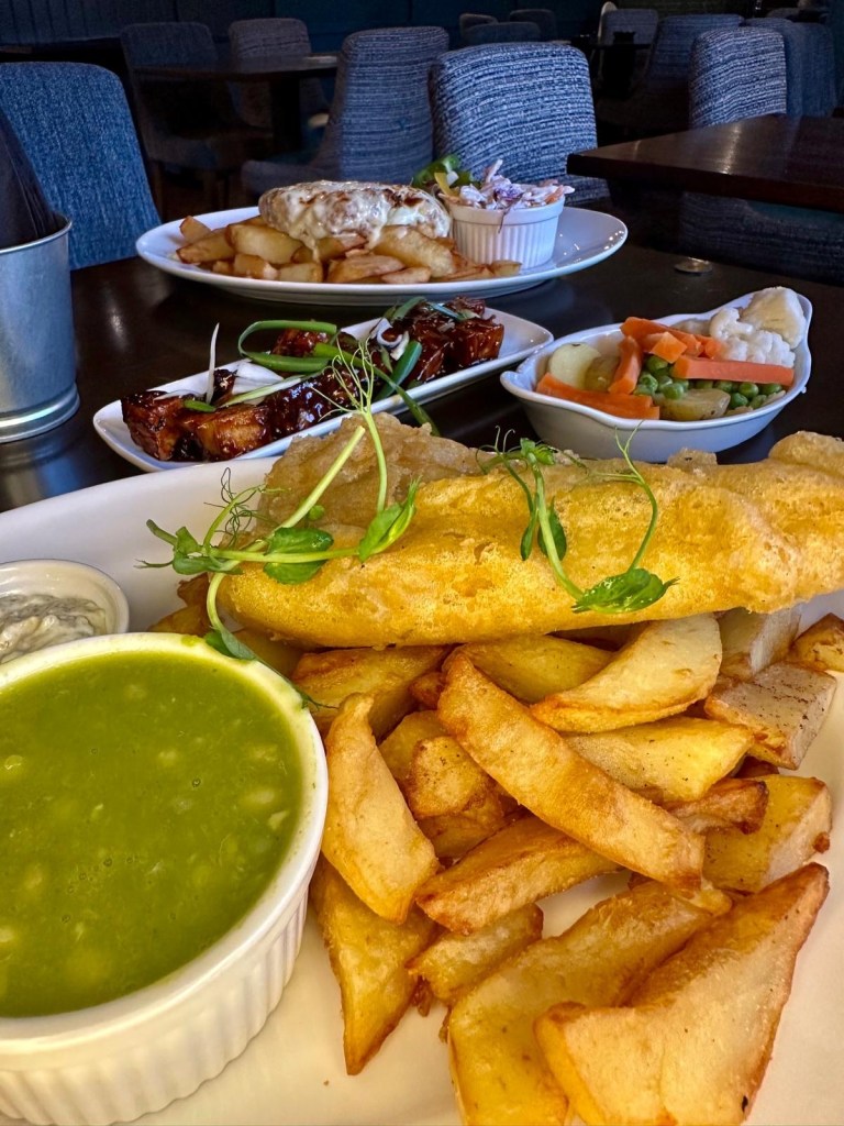 Traditional fish and chips with crispy batter at The Gate Durham