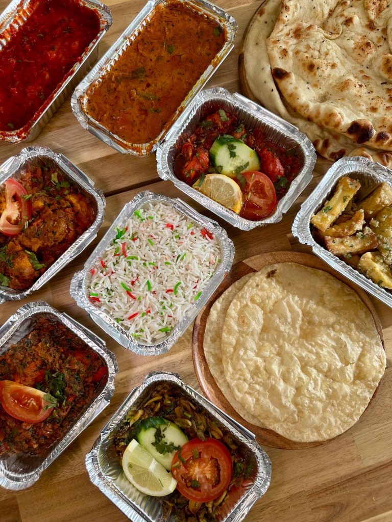 Indian takeaway feast from Nisha’s Tandoori including curry, rice, naan and starters