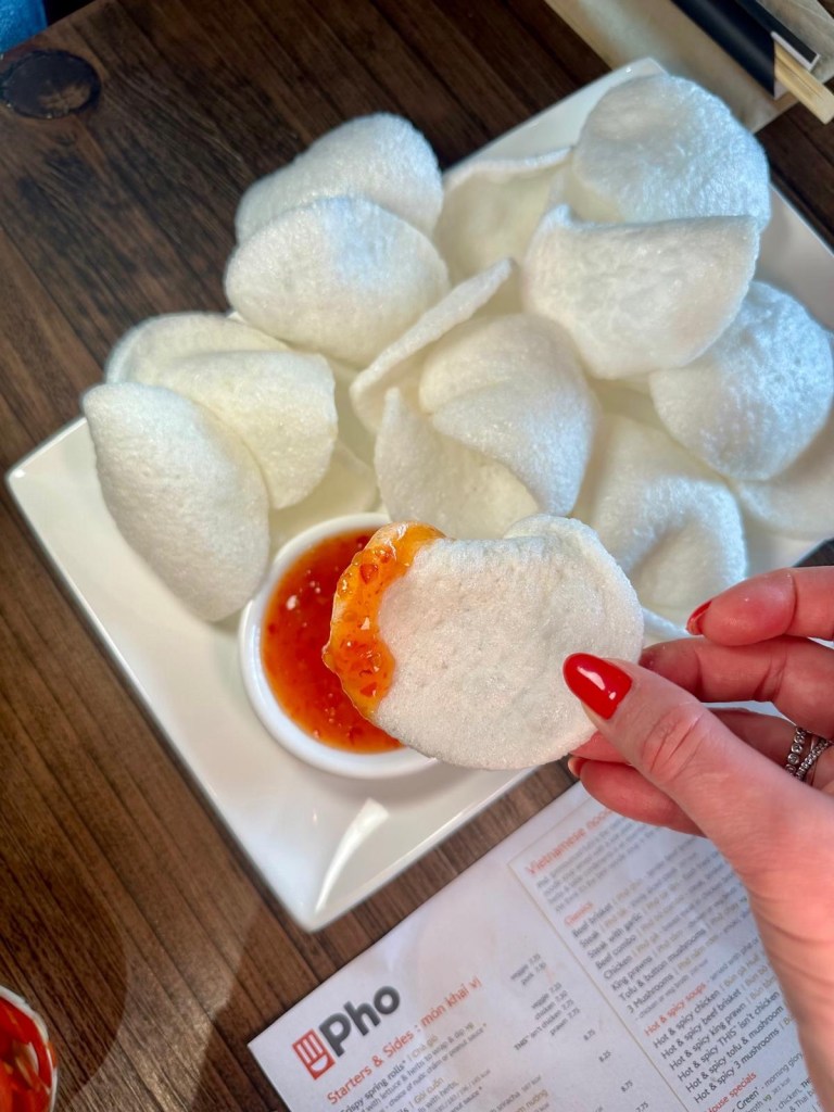 Vietnamese-style prawn crackers with dipping sauce at Pho Newcastle