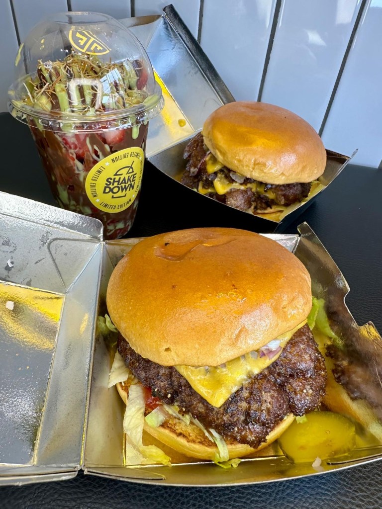 Shakedown Newcastle burger feast with fries, tenders, mozzarella dips and kunafa desserts