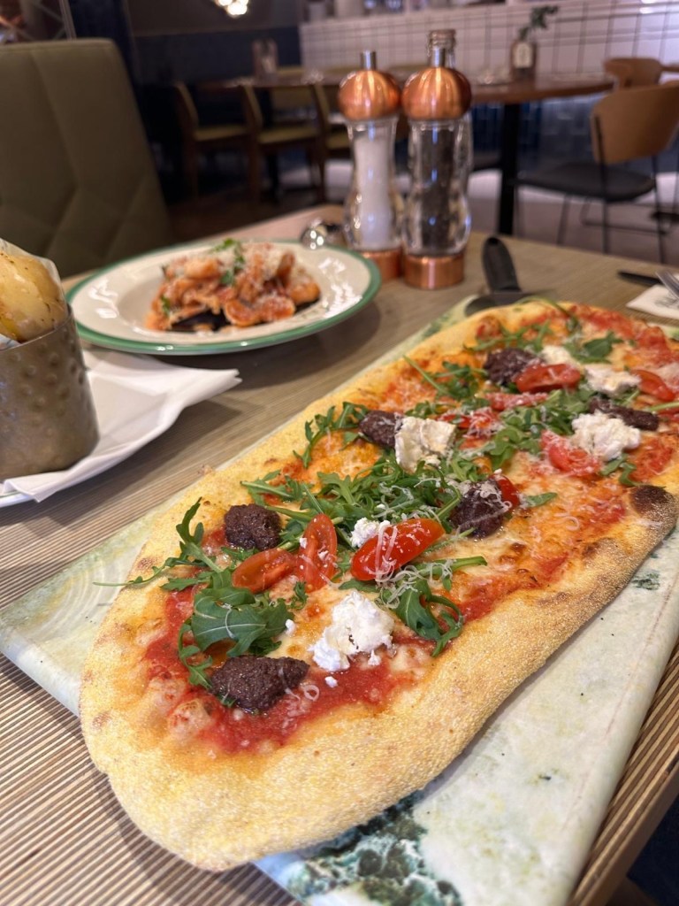 Gorgonzola and pear pizza with caramelised pear and walnuts at ASK Italian