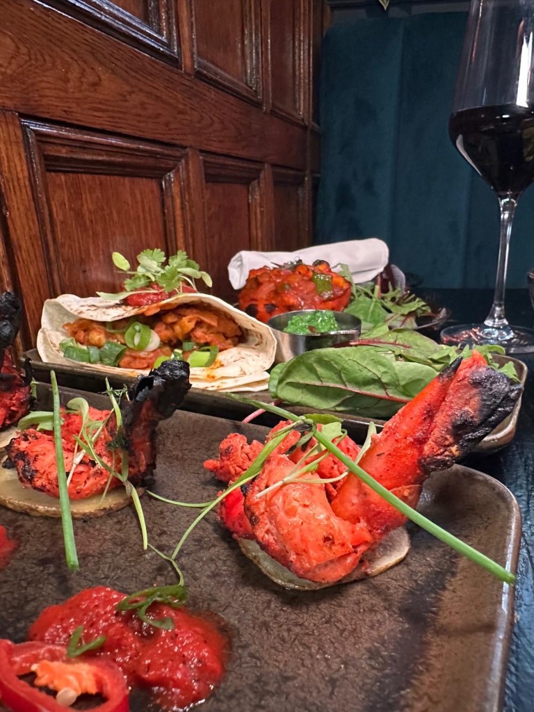 Argentine chilli prawns on crispy potato with salsa at Cilantro Tapas Newcastle