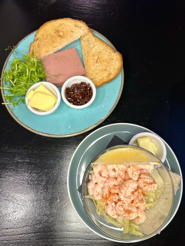Chicken liver pâté and prawn cocktail starters at Abajo Newcastle Sunday lunch