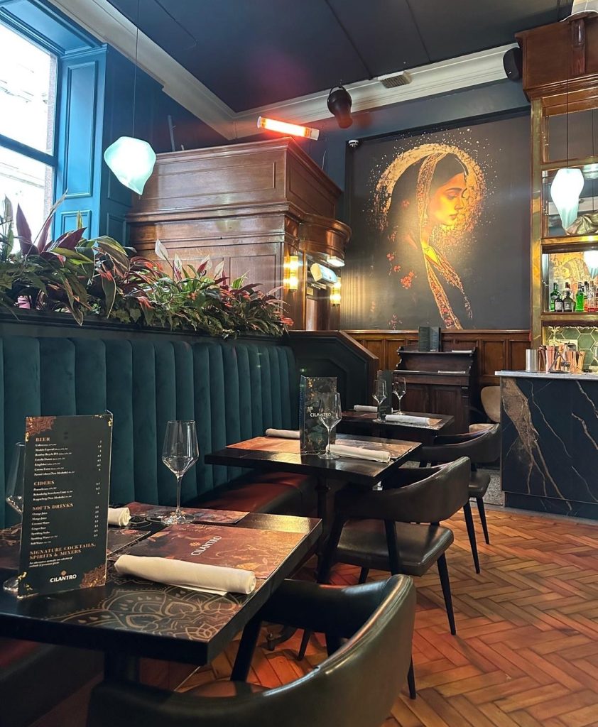 Stylish and vibrant interior of Cilantro Tapas restaurant on Newcastle Quayside