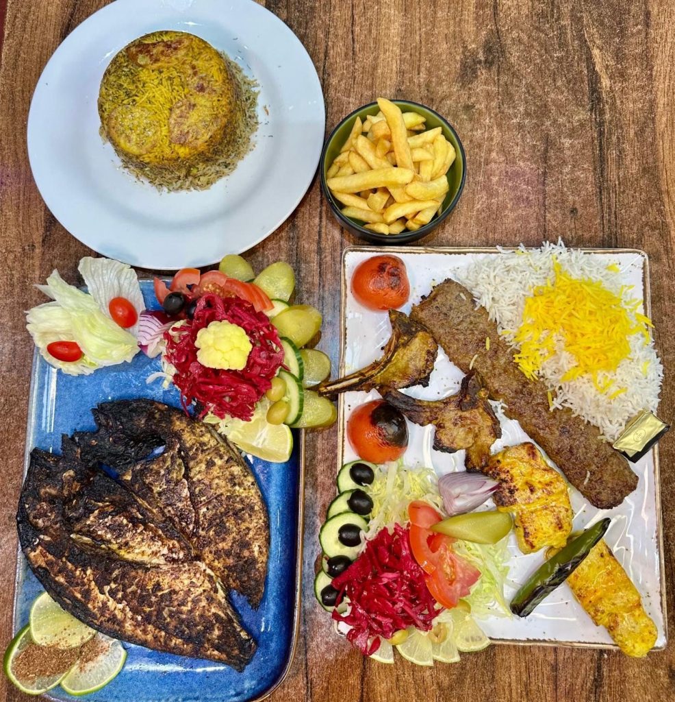 Sea bream and Persian mixed grill mains at Rose Restaurant Newcastle