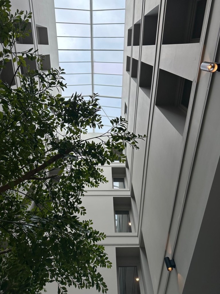 Spacious lobby at Radisson Blu Durham with modern architecture and large sky window letting in natural light
