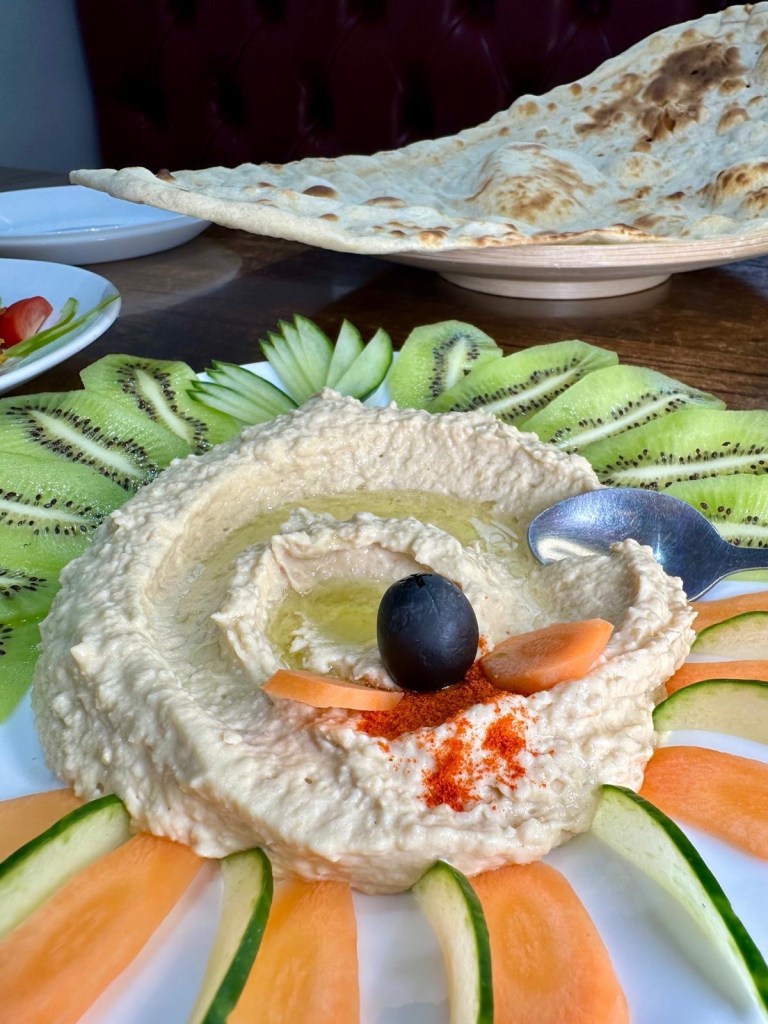 Smooth hummus starter at Rose Restaurant Newcastle