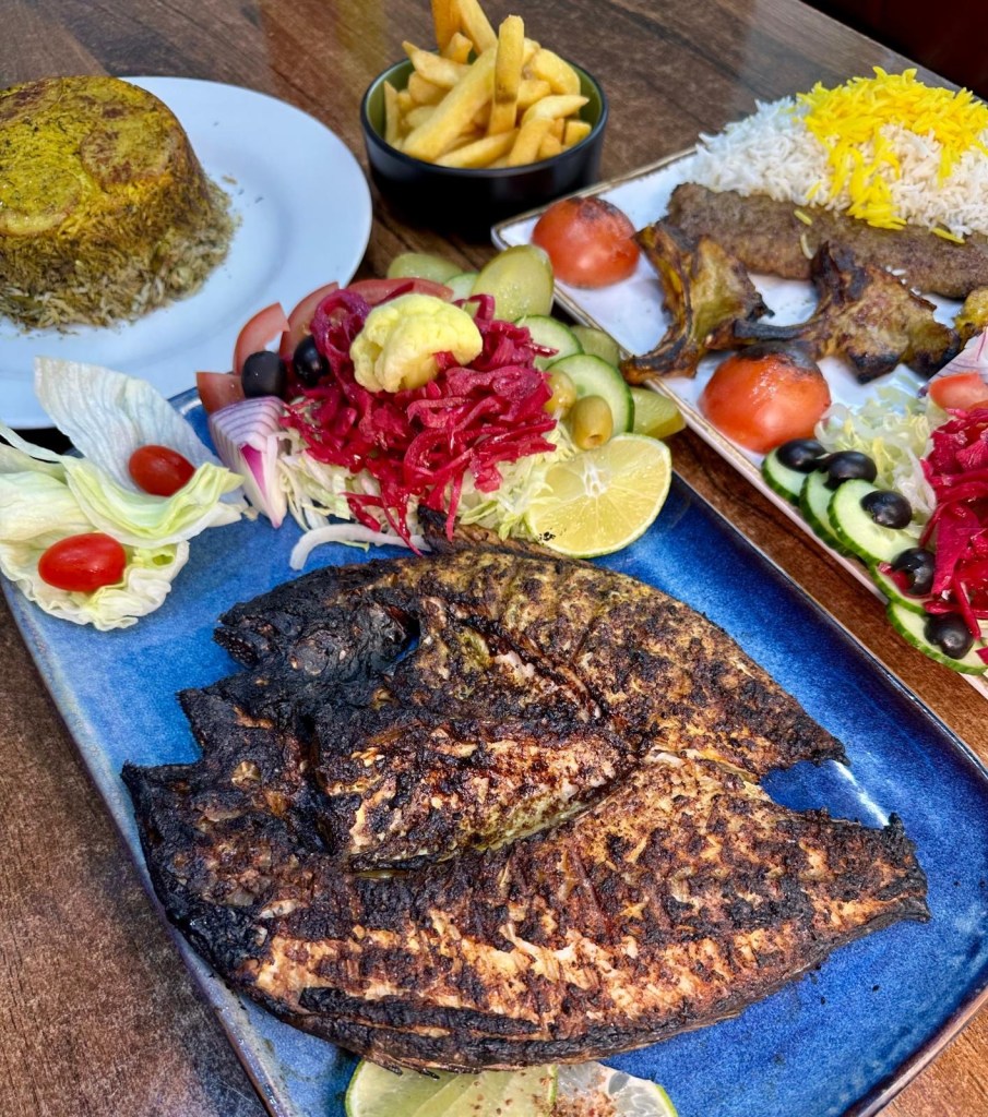 Grilled sea bream with rice and salad at Rose Restaurant Newcastle