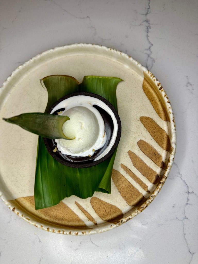 Salted caramel chocolate tart with vanilla ice cream at Moku Newcastle
