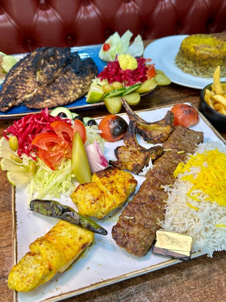 Sea bream and Persian mixed grill mains at Rose Restaurant Newcastle