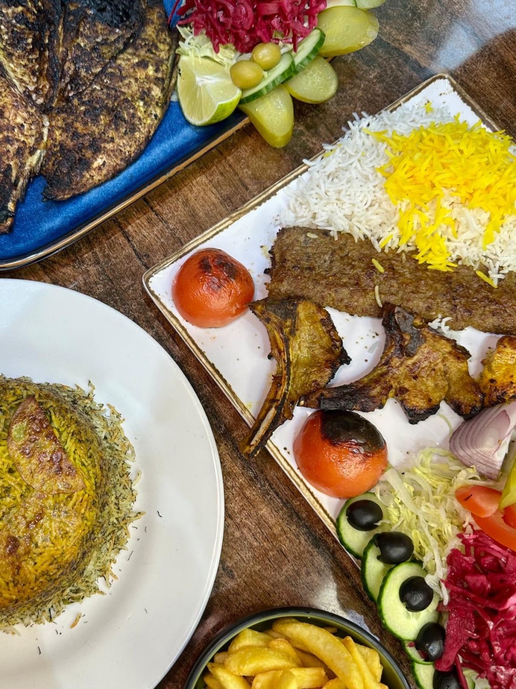 Sea bream and Persian mixed grill mains at Rose Restaurant Newcastle