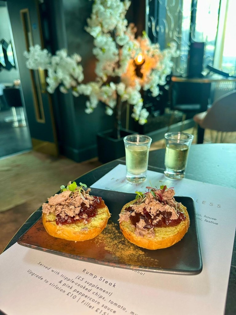Duck and cranberry brioche buns served as festive appetisers at 3Sixty Newcastle.