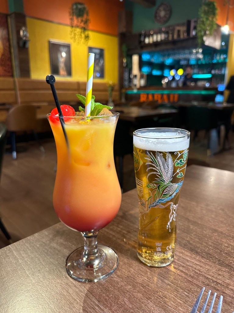 Delhi Sunrise cocktail at Babaji Sunderland, Indian twist on a tequila sunrise.