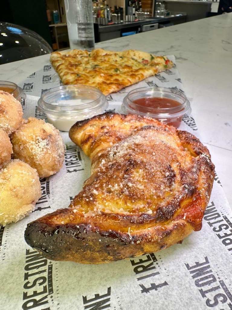 Firestone Pizza calzone close-up at Fenwick Food Hall Newcastle