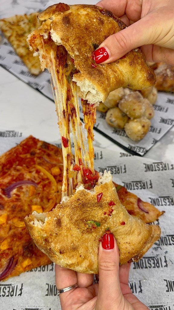 Firestone Pizza calzone cheese pull at Fenwick Food Hall Newcastle