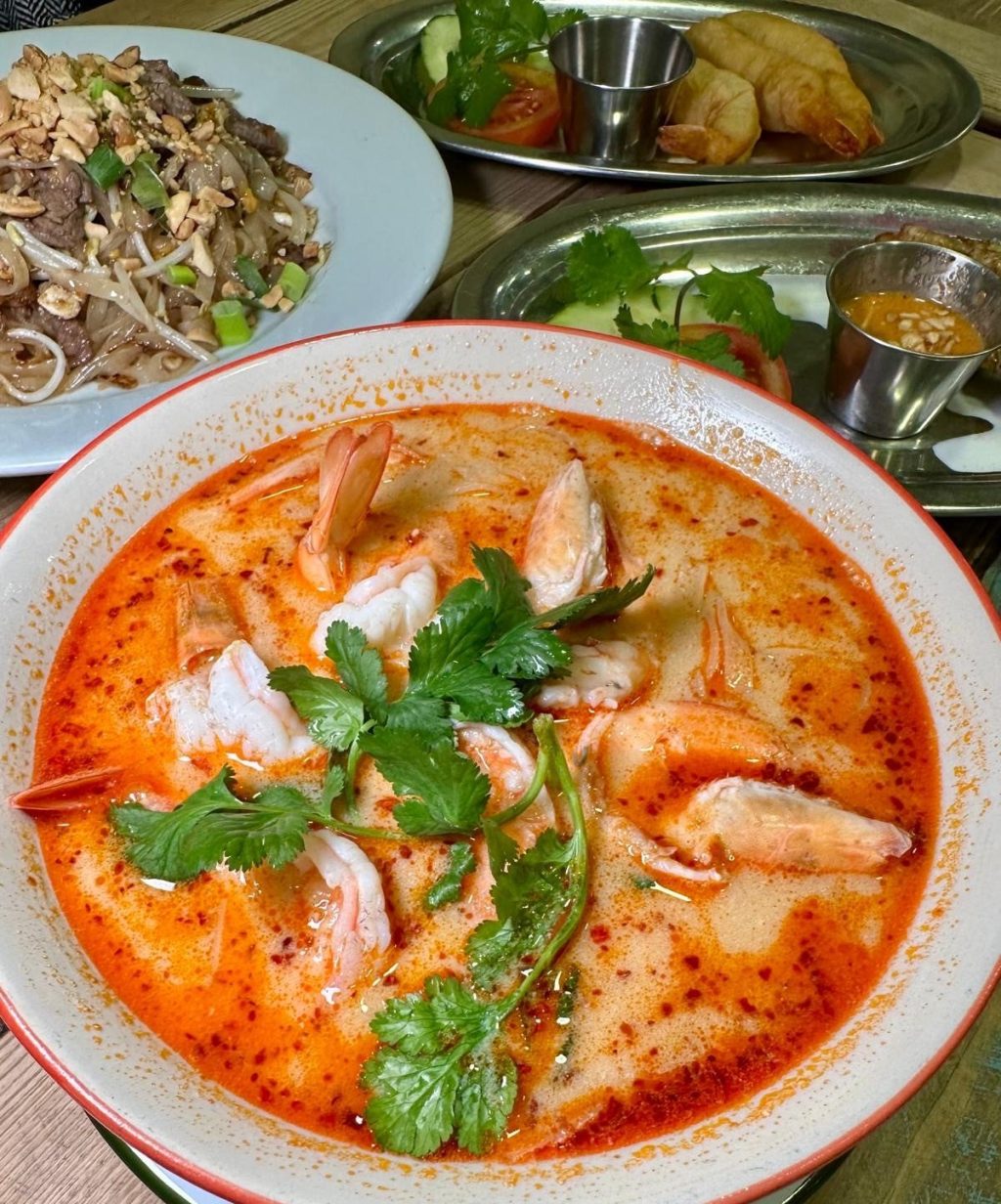 Rice noodles in Tom Yum broth with seafood at Thai House Café Newcastle