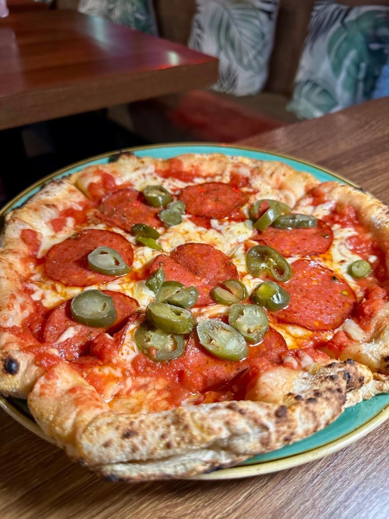 Pepperoni pizza with melted mozzarella at Scott and Wilson North Shields